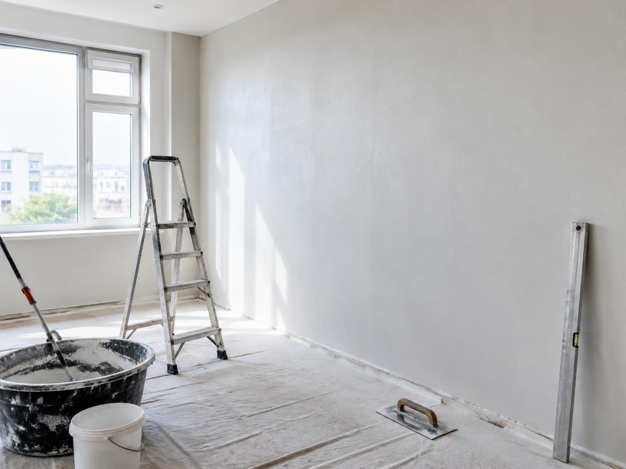 Parede preparada com estuque durante uma remodelação — imagem ilustrativa