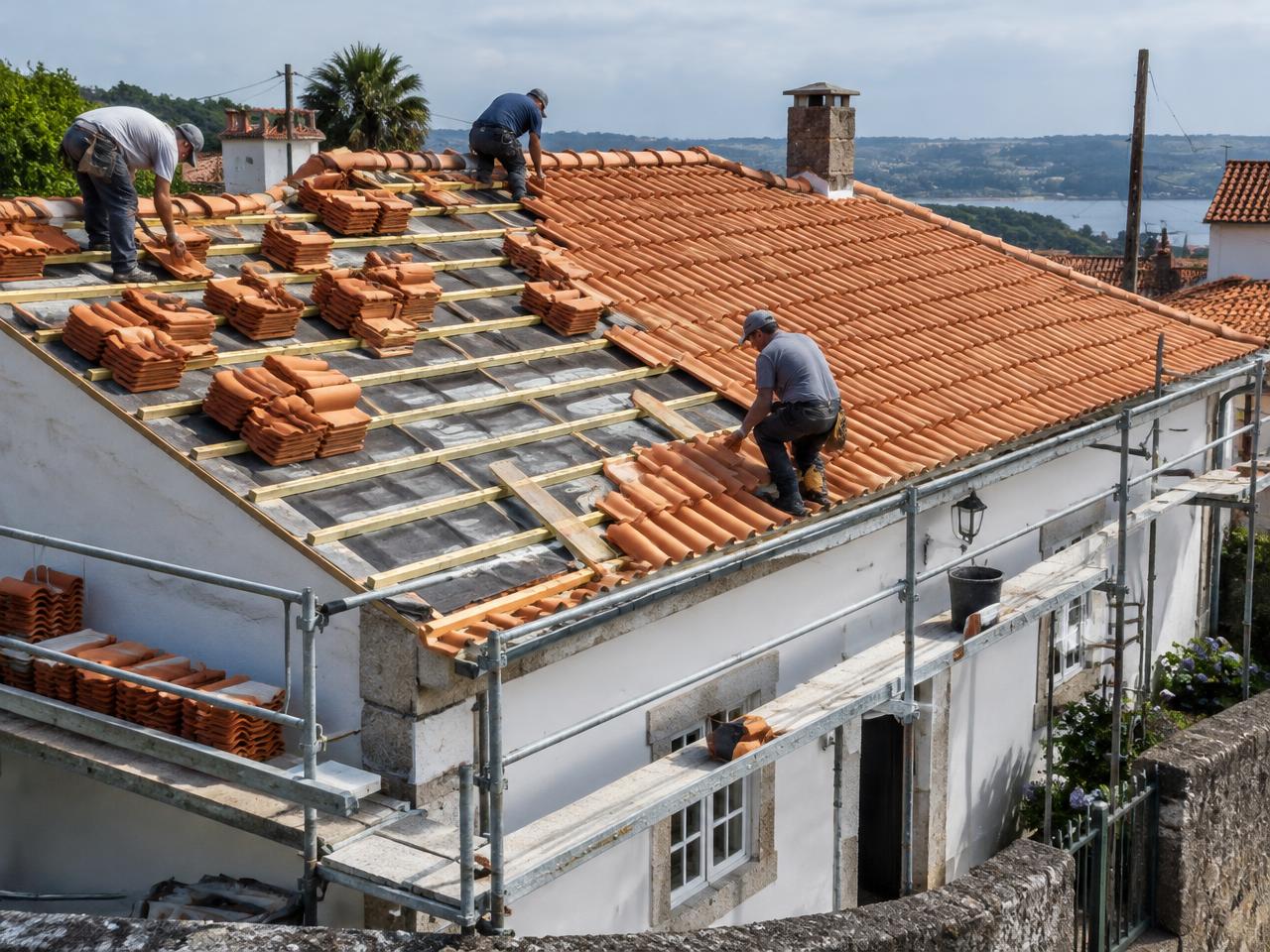 Renovação de cobertura com colocação de novas telhas — imagem ilustrativa